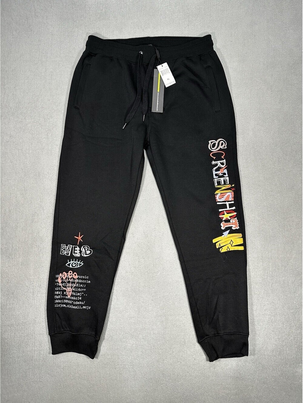 NWT Screenshot Brand Sweatpants Mens XL Black Joggers Streetwear MSPR $69.99
